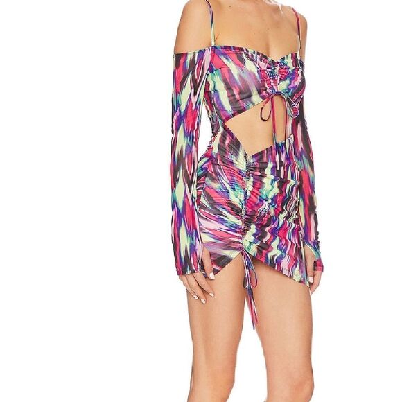 Camila Coelho Vivian Mini Dress Blue Hallucinogen Size Medium NEW - Picture 3 of 16